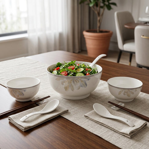 Imperial Floral Soup Bowl Set of 6 – Grey & Gold Trim 14 Piece