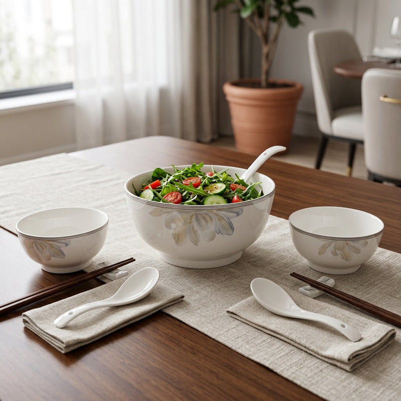 Imperial Floral Soup Bowl Set of 6 – Grey & Gold Trim