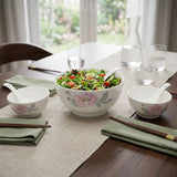 Vintage Camellia Fine Ceramic Soup & Serving Bowl Set 14 Piece