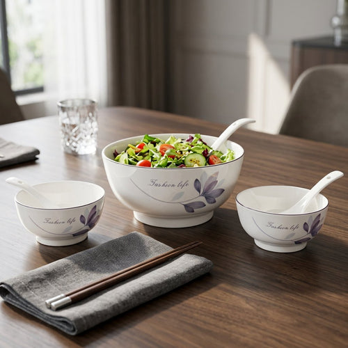 Elegant Lavender Magnolia Soup & Serving Bowl Set 14 Piece
