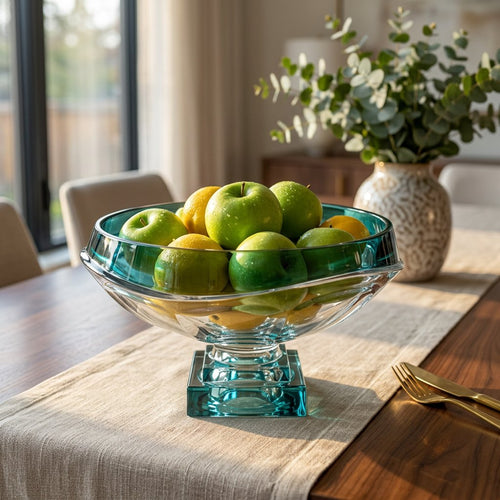 Glacier Ocean Teal Pedestal Crystal Display Bowl
