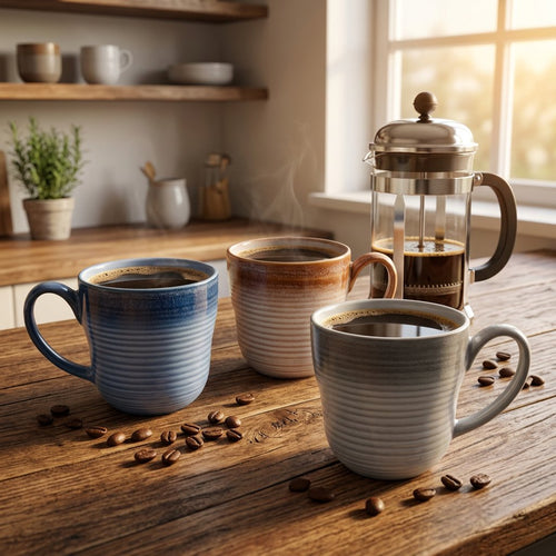 Elegant Ribbed Ceramic Coffee Mug Collection