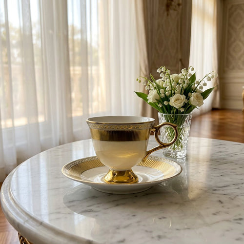 Imperial Gold-Plated Ceramic Cup with Saucer Set of 6