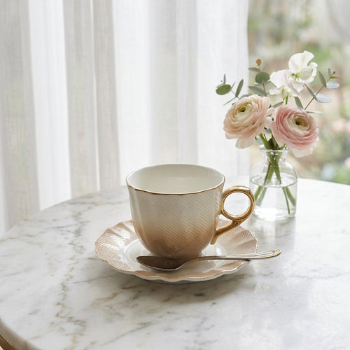 Modern Amber Gradient Teacup with Gold Handle Set of 6
