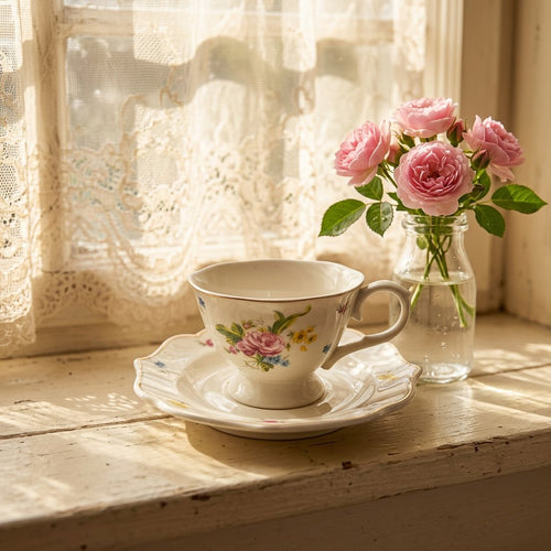 Heritage Floral Teacup and Scalloped Saucer Set 12 Piece