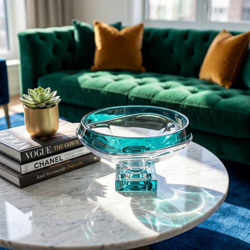 Glacier Ocean Teal Pedestal Crystal Display Bowl