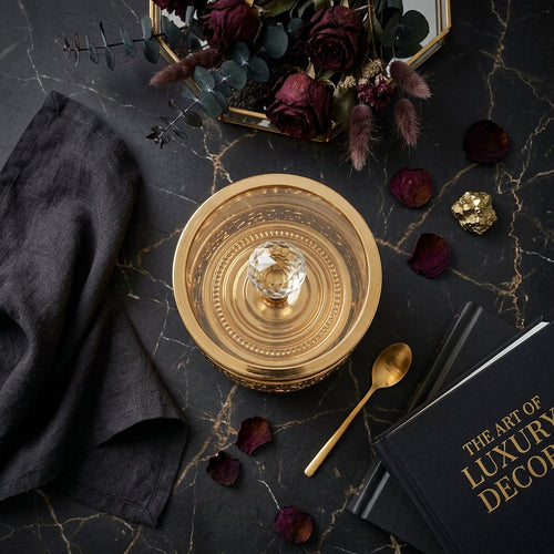 Ornate Gold & Amber Glass Candle Holder