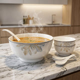 Imperial Floral Soup Bowl Set of 6 – Grey & Gold Trim 14 Piece