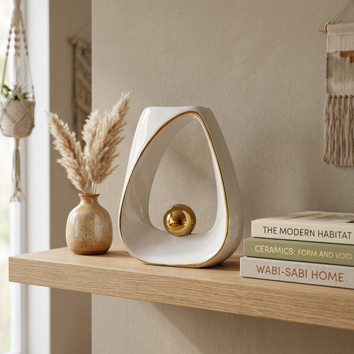 Modern Ceramic Sculpture with Gold Orb Accent