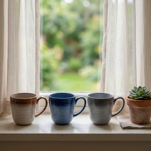 Elegant Ribbed Ceramic Coffee Mug Collection