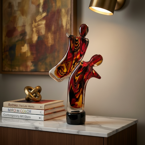 Modern Swirl Glass Couple Figurine with Solid Base