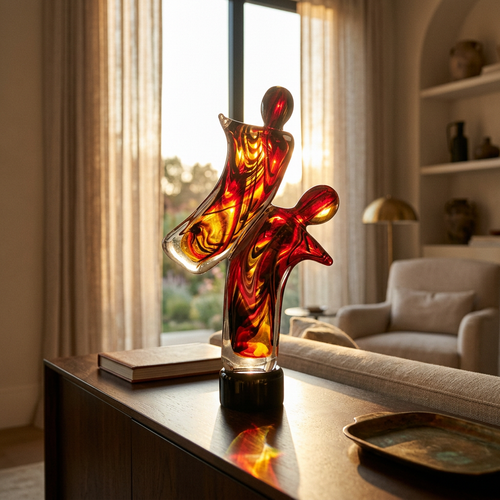 Modern Swirl Glass Couple Figurine with Solid Base