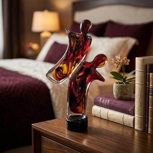 Modern Swirl Glass Couple Figurine with Solid Base
