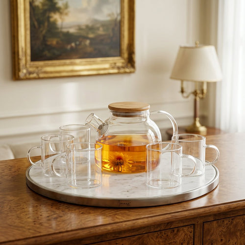 Modern Glass Teapot and Cup Serving Set of 7