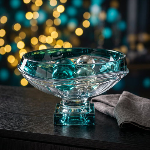 Glacier Ocean Teal Pedestal Crystal Display Bowl