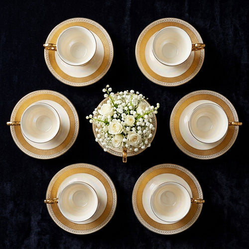 Imperial Gold-Plated Ceramic Cup with Saucer Set of 6