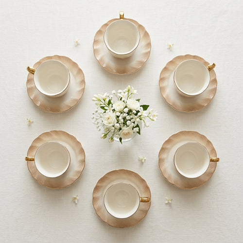 Modern Amber Gradient Teacup with Gold Handle Set of 6