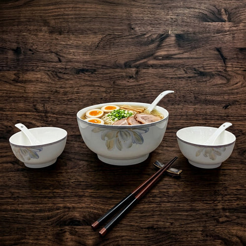 Imperial Floral Soup Bowl Set of 6 – Grey & Gold Trim 14 Piece