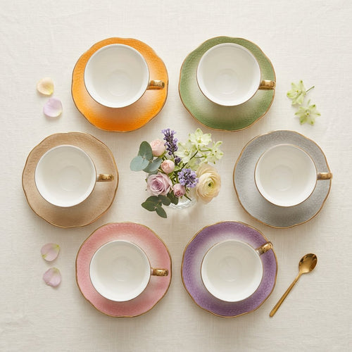 Elegant Honeycomb Ceramic Teacup Set with Gold Trim Set 12 Piece