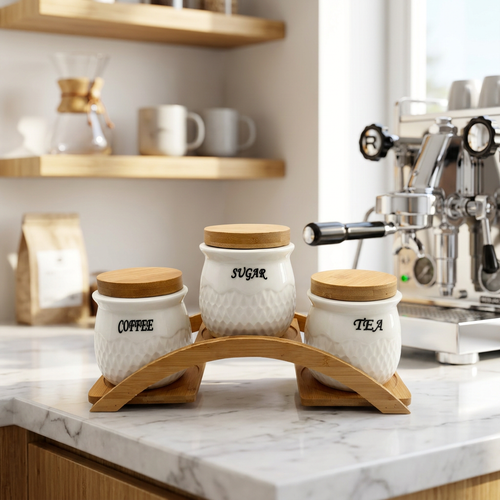 Imperial Canister Set with Bamboo Lids & Arched Stand 3 Piece