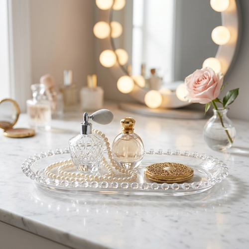 Clear Glass Beaded Edge Vanity & Dessert Tray
