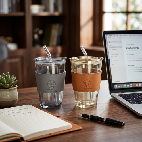 Iced Coffee Glass Sipper with Straw & Insulated Sleeve