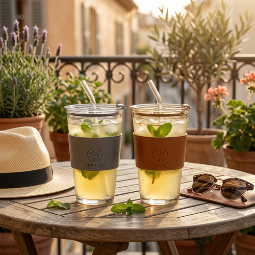 Iced Coffee Glass Sipper with Straw & Insulated Sleeve