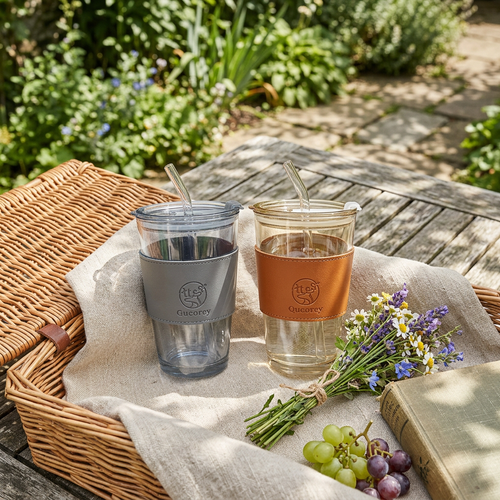 Iced Coffee Glass Sipper with Straw & Insulated Sleeve