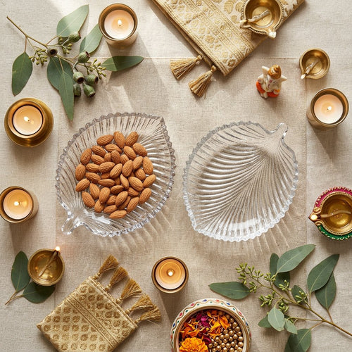 Leaf Shaped Crystal Glass Serving Platter