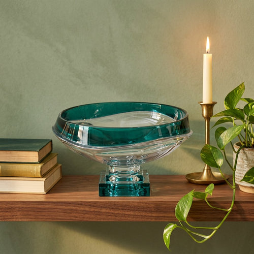 Glacier Ocean Teal Pedestal Crystal Display Bowl