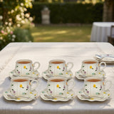 Elegant Petal Embossed Cup & Saucer Set with Gold Rim 12 Piece