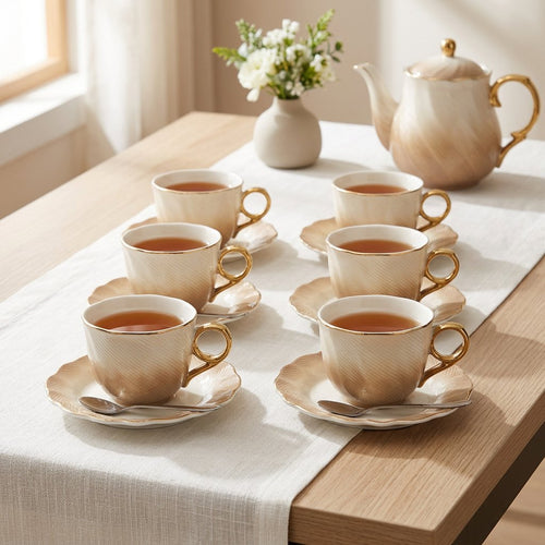 Modern Amber Gradient Teacup with Gold Handle Set of 6