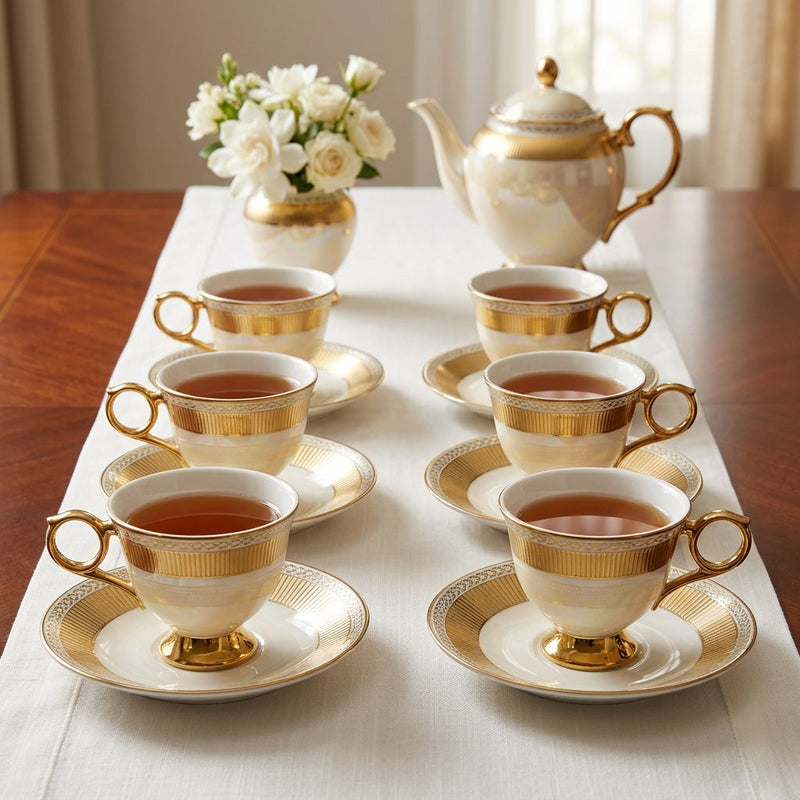 Imperial Gold-Plated Ceramic Cup with Saucer Set of 6