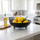 Matte Black Metal Fruit Bowl with Polished Chrome