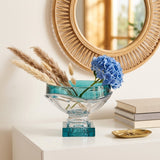 Astra Teal Rimmed Wave Crystal Glass Bowl