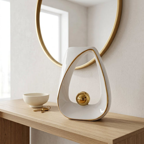 Modern Ceramic Sculpture with Gold Orb Accent