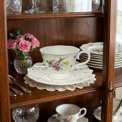 Heritage Floral Teacup and Scalloped Saucer Set 12 Piece