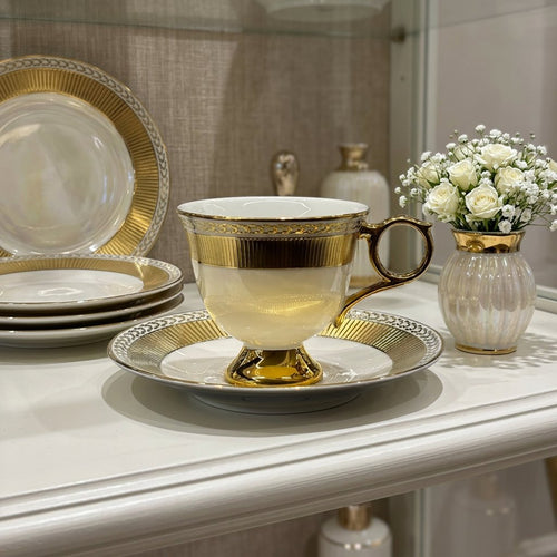 Imperial Gold-Plated Ceramic Cup with Saucer Set of 6