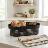 Modern Black Oval Tray on Cane Mesh Base