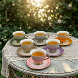 Elegant Honeycomb Ceramic Teacup Set with Gold Trim Set 12 Piece