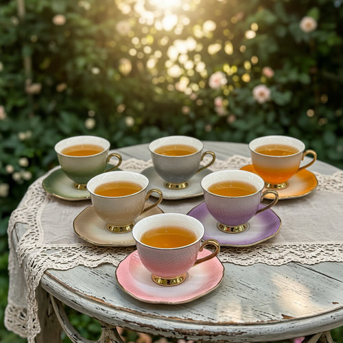 Elegant Honeycomb Ceramic Teacup Set with Gold Trim Set 12 Piece