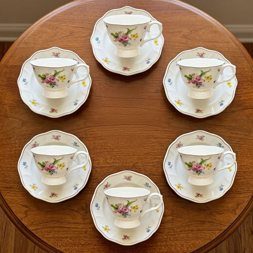 Heritage Floral Teacup and Scalloped Saucer Set 12 Piece