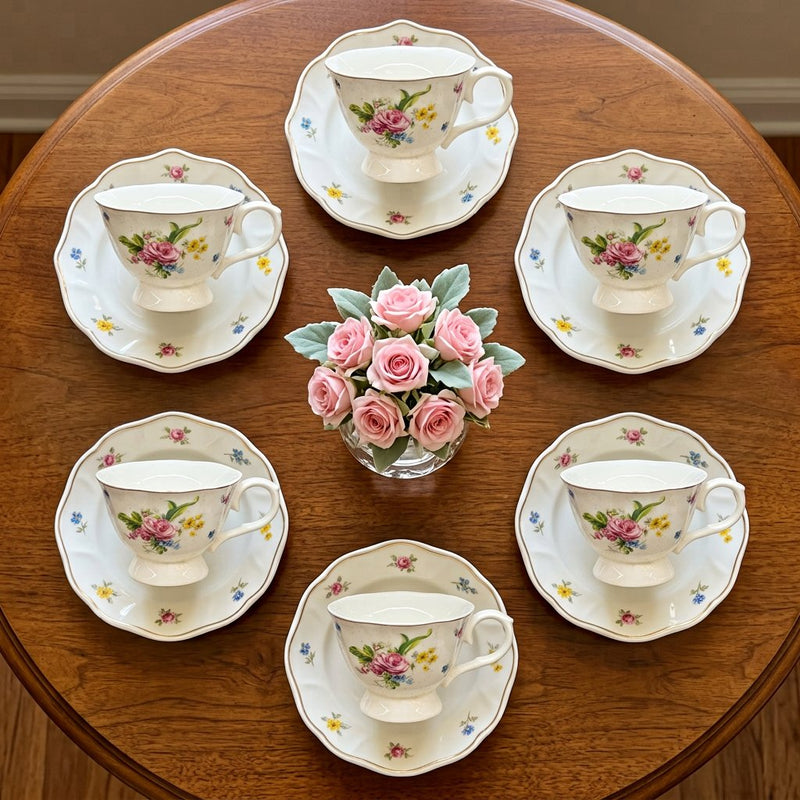 Heritage Floral Teacup and Scalloped Saucer Set
