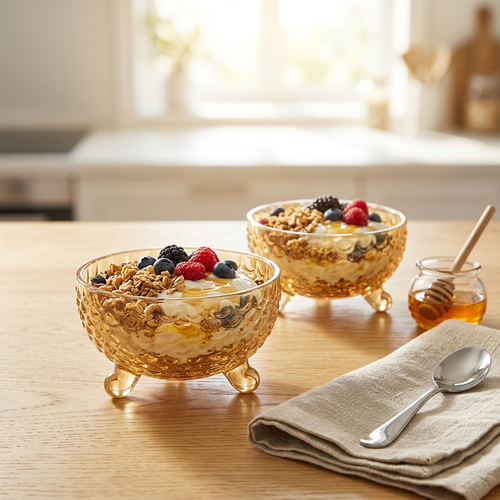 Modern Glass 4 Inch Amber Crystal Bowl Set of 6