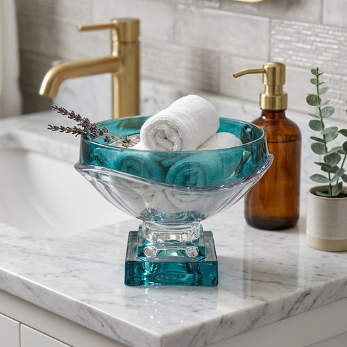 Astra Teal Rimmed Wave Crystal Glass Bowl