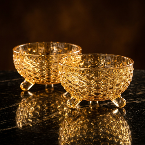Modern Glass 4 Inch Amber Crystal Bowl Set of 6