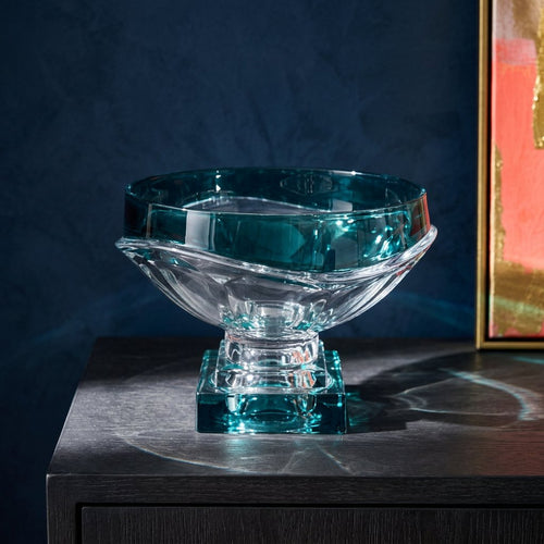 Astra Teal Rimmed Wave Crystal Glass Bowl