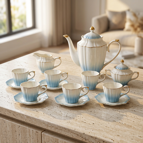 Imperial Dual Tone Ceramic Teacup and Saucer Set 15 Piece