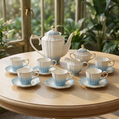 Imperial Dual Tone Ceramic Teacup and Saucer Set 15 Piece