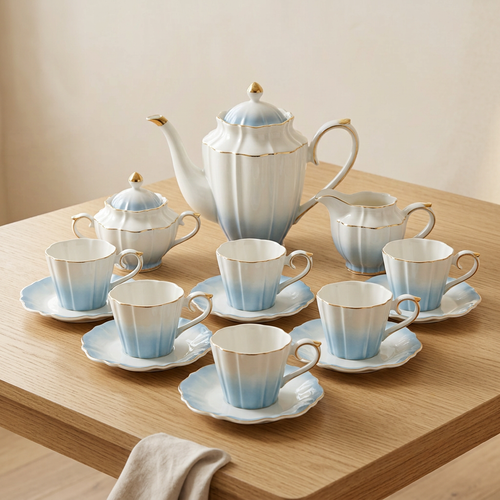 Imperial Dual Tone Ceramic Teacup and Saucer Set 15 Piece